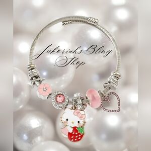 Elegant Hk Pink and Silver Charm Bracelet
